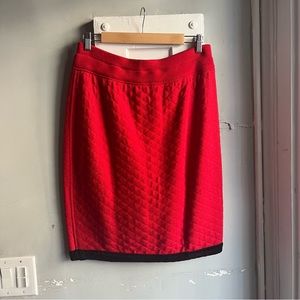1980s Escada Red Wool & Chenille Quilted Knit Skirt